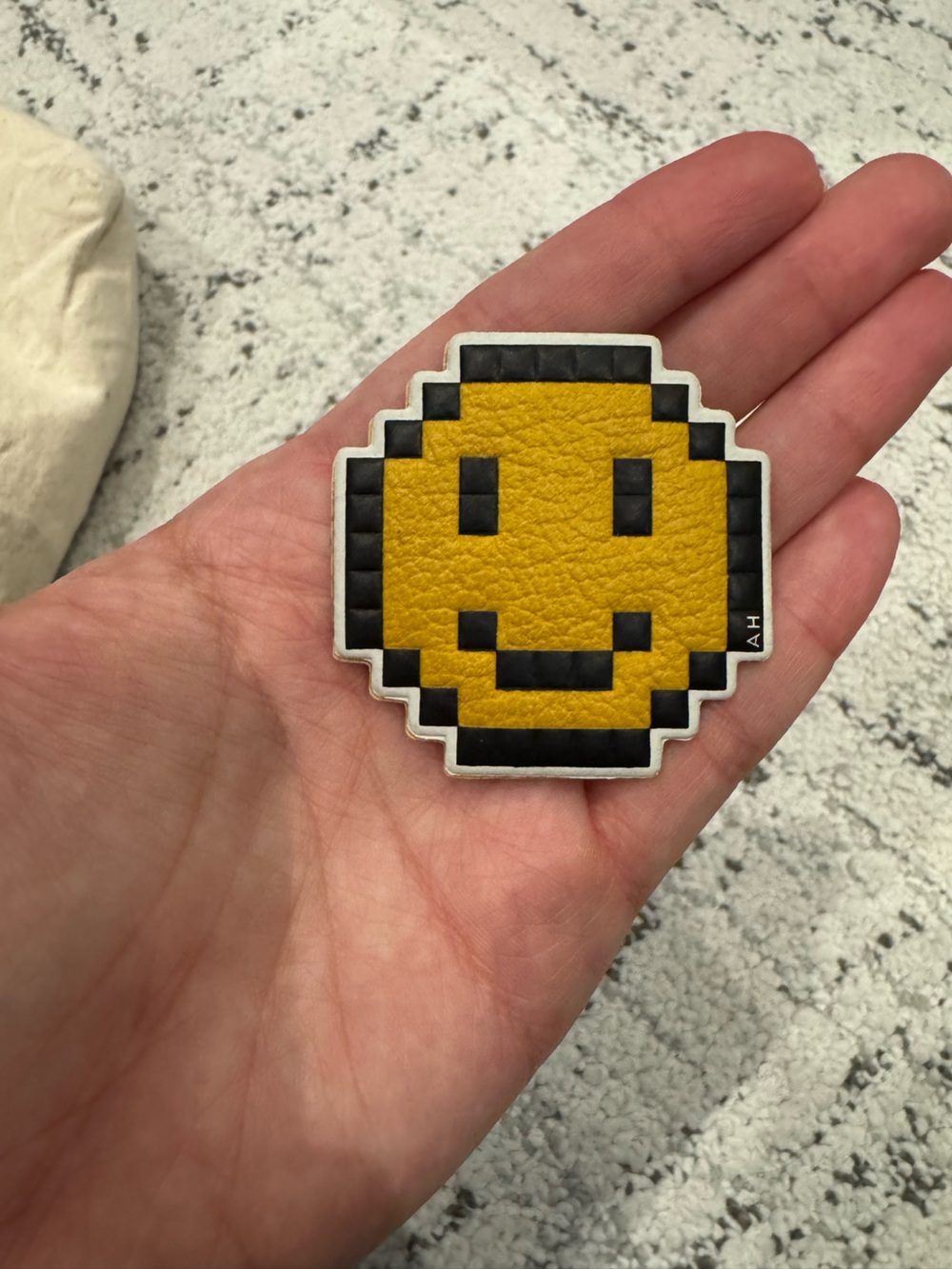 Anya Hindmarch Yellow & Black Pixel Smiley Leather Sticker